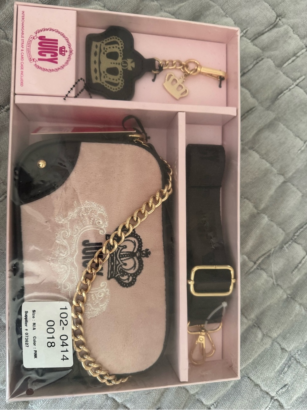Juicy Couture Blush Pink and Black Chain Wristlet Key & Card Holder